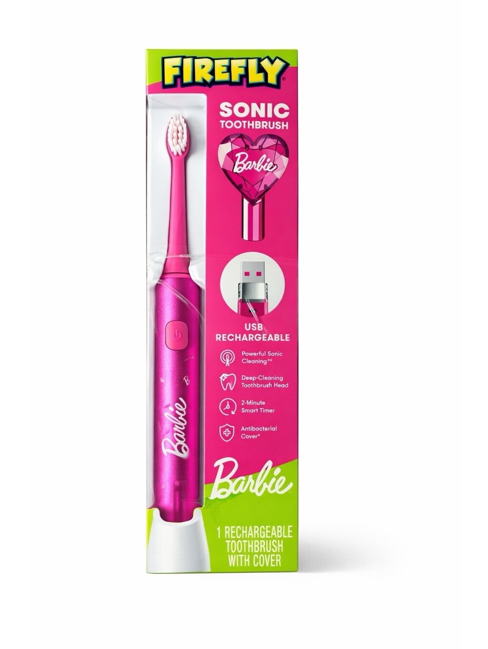 Firefly Slim Sonic Barbie Toothbrush with USB Charging and Antibacterial Pink